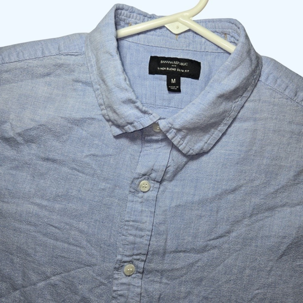 Banana Republic Linen Blend Slim Fit‎ Short Sleeve Shirt Mens Medium 889550-09